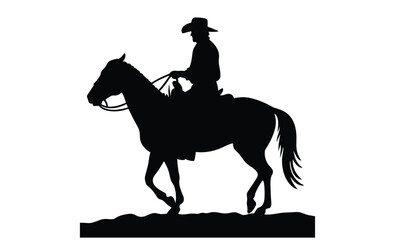 Naklejka premium Cowboy riding horse, Lasso rope silhouette, Western rodeo illustration, Horse rider silhouette, Cowboy western scene