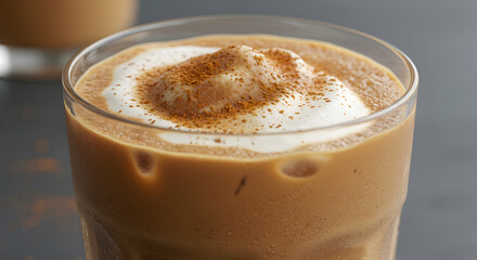Iced chai latte with cream and cinnamon for a delicious refreshment