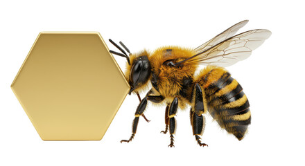 Isolated Bee with Honeycomb