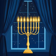 Beautiful Hanukkah Background with Glowing Menorah and Candles. Festive Hanukkah Design, Dreidels, Candles, and Holiday Lights, Traditional Hanukkah Scene,Celebrating the Festival of Lights.