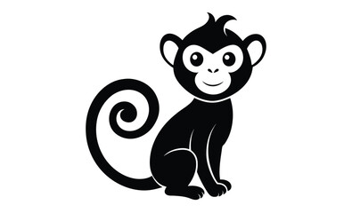 Monkey silhouette illustration, Primate animal graphic, Jungle monkey outline, Wild animal black shape