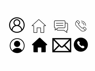 Sets of profile, phone, mobile, place, location, mail, and message card icon isolated on white background