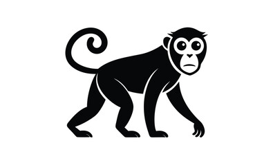 Monkey silhouette illustration, Primate animal graphic, Jungle monkey outline, Wild animal black shape