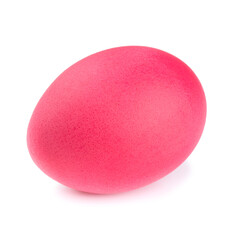Red color Easter Chicken egg isolated on white background. Eastertide traditional food.