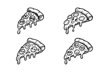Cartoon Pizza Slice Vector Set with Funny Faces