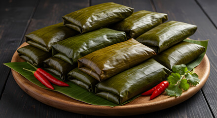 Traditional Venezuelan Hallacas Wrapped in Banana Leaves For Christmas Celebration