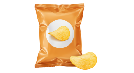 Isolated Potato Chips Bag and Single Chip