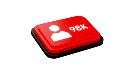 A red notification box with a person icon and the number ninety eight k on a black background