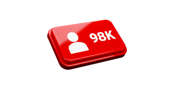 A red notification button with a white user icon and the number 98k on a black background glossy style