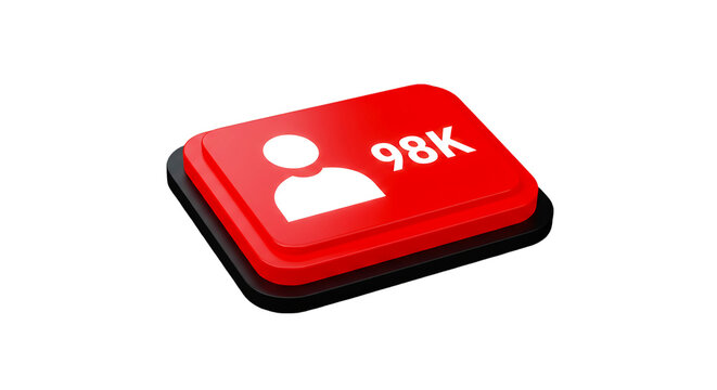 A red notification box with a person icon and the number ninety eight k on a black background - Powered by Adobe