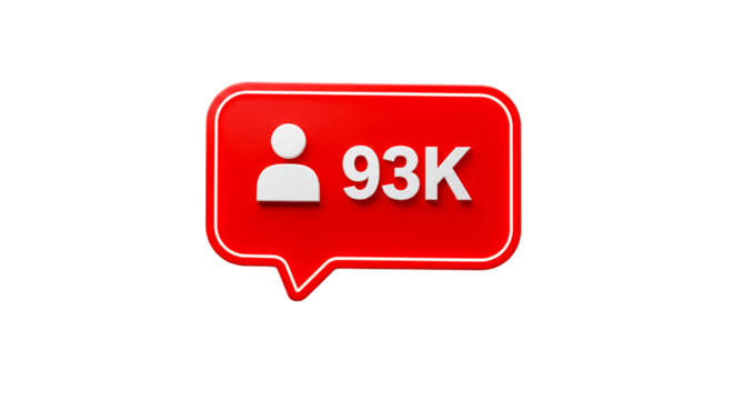 A red notification box with a white person icon and the text ninety three k on a black background - Powered by Adobe