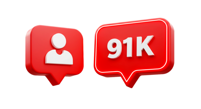 Two red notification icons on black background, one showing a person and the other showing ninety one k