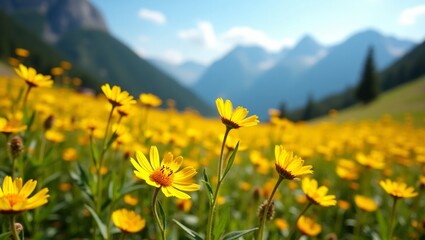Obraz premium Stunning Yellow Flowers in a Mountain Meadow