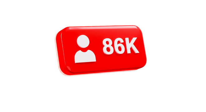 A red rectangular button with a white person icon and the text eighty six k on a black background