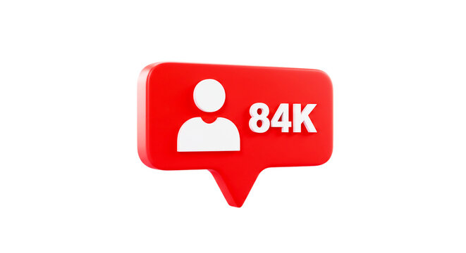 A red notification bubble with a white person icon and the number 84k indicating followers on black