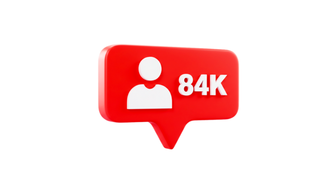 A red notification bubble with a white person icon and the number 84k indicating followers on black