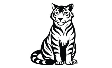 Hand drawn tiger silhouette, Jungle predator outline, vector illustration