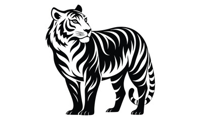 Hand drawn tiger silhouette, Jungle predator outline, vector illustration