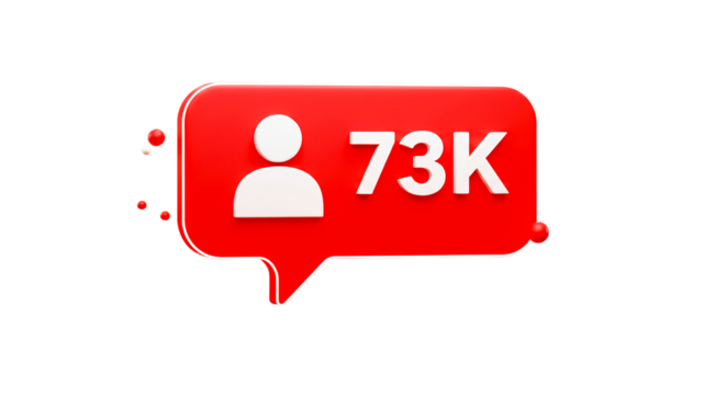 A red speech bubble with a white person icon and the number 73k on a black background illustration