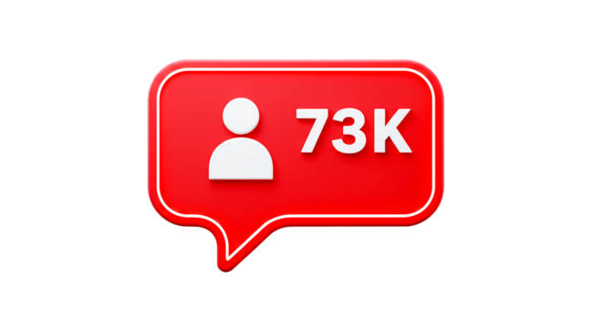 A red notification icon with a white outline showing seventy three thousand followers on black background