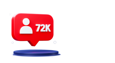 A red speech bubble with a person icon and the text k on a blue platform against black background