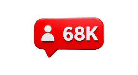 A red speech bubble with a white person icon and the text 68k on a black isolated background