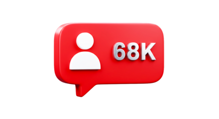 A red notification icon with a white follower symbol and the number sixty eight k on a black background