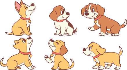 Fototapeta premium Cute Cartoon Dog Breeds Vector Set - Colorful Flat Animal Illustrations for Kids, Posters, and Pet Designs.eps