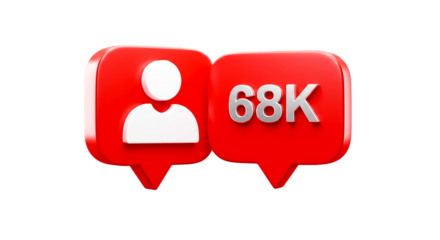 A red notification icon with a white person icon and a red notification icon with the text k on it