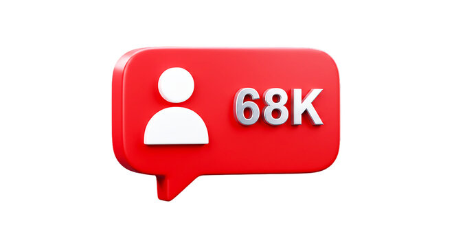 A red notification icon with a white follower symbol and the number sixty eight k on a black background - Powered by Adobe