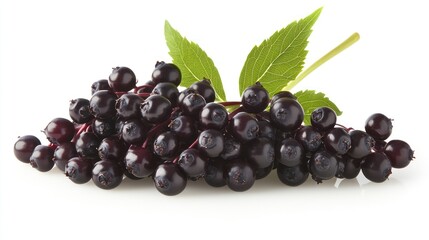 Elderberries with leaves on white background