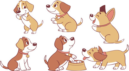 Fototapeta premium Cute Cartoon Dog Breeds Vector Set - Colorful Flat Animal Illustrations for Kids, Posters, and Pet Designs.eps