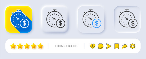 Fototapeta premium Last minute sale line icon. Neumorphic, Flat shadow, 3d buttons. Shopping timer sign. Supermarket time symbol. Line last minute icon. Social media icons. Vector