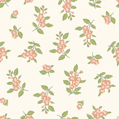 Delicate vintage petit floral seamless vector pattern with ditsy blossoms, foliage. Classic botanical design with spring garden flowers. Perfect for wedding stationery, apparel, traditional textiles