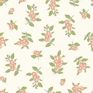 Delicate vintage petit floral seamless vector pattern with ditsy blossoms, foliage. Classic botanical design with spring garden flowers. Perfect for wedding stationery, apparel, traditional textiles