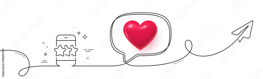 Poster star line icon. continuous line with share plane. feedback rating phone sign. customer satisfaction 