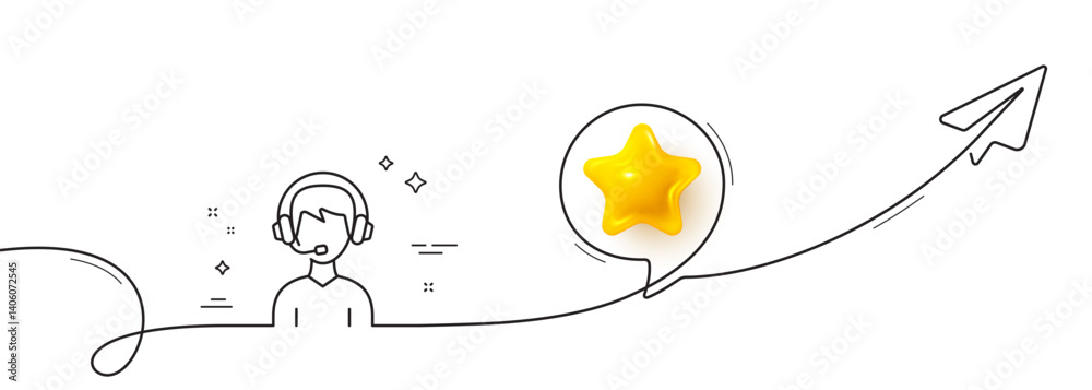 Poster consultant service line icon. continuous line with share plane. call center sign. feedback symbol. 3