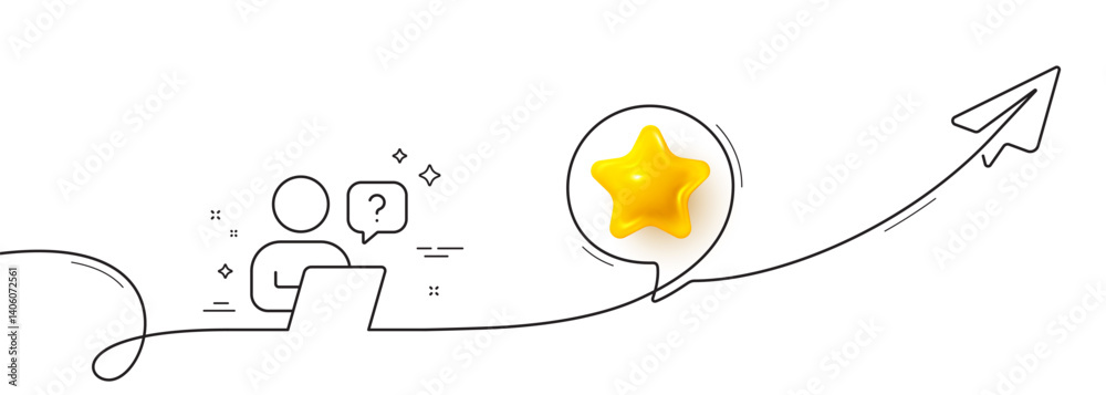 Poster online question line icon. continuous line with share plane. ask help sign. outsource support symbol