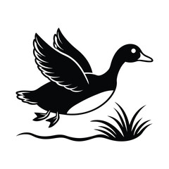 silhouette of duck flying low over pond