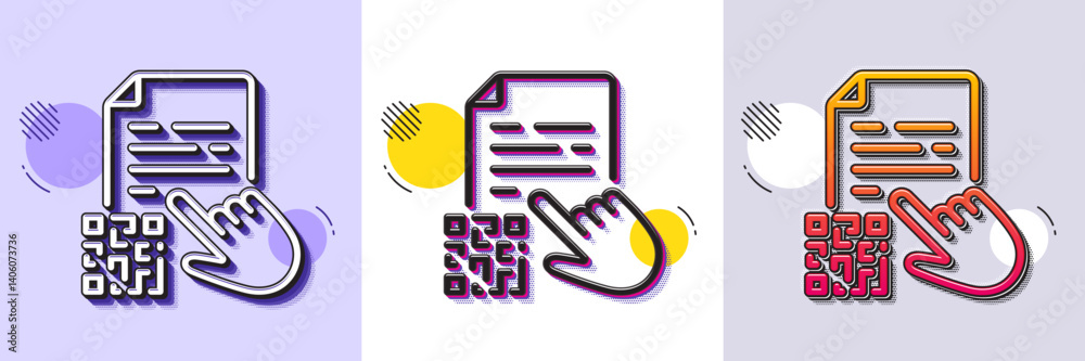 Poster qr code line icon. halftone dotted pattern. gradient icon with grain shadow. scan barcode sign. cert
