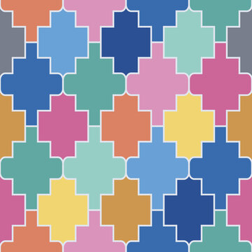 Abstract ogee geometric arabic style pazzle seamless pattern. Bright modern mosaic tile vector background