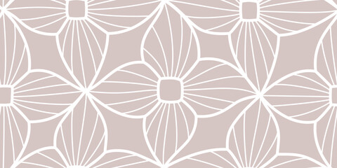Abstract grey line floral ornament, flowers vector seamless pattern. Organic abstract botanical shapes floral silhouette background