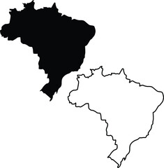 Map of Brazil Silhouette Flat and Outline Design
