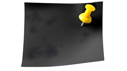Artistic rendering of a black sticky note with a yellow pushpin on a transparent background --ar 16:9 --v 7.0