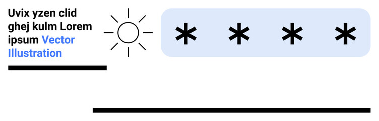 Sun icon beside placeholder text and asterisk symbols for rating set in a clean layout. Ideal for concepts of evaluation, creativity, simplicity, design, education, user interface, simple landing