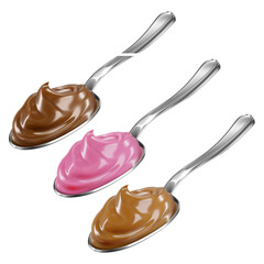 3d Spoons with delicious sweet cream mousse