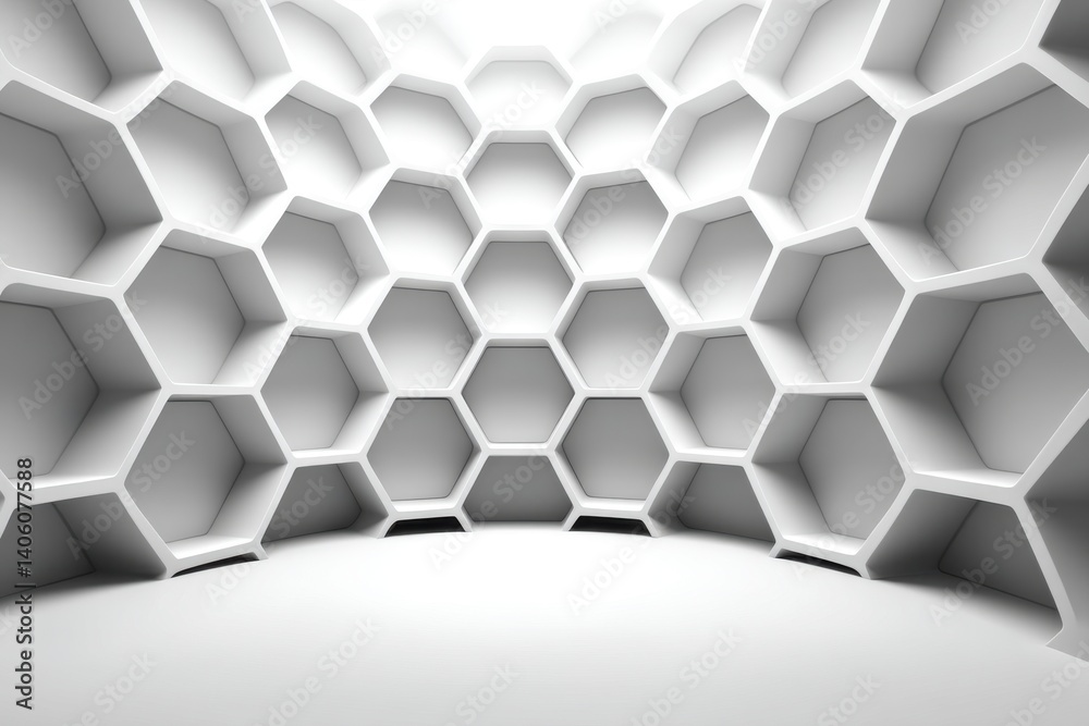 Poster abstract architectural background with white honeycomb pattern, a modern and futuristic design, crea