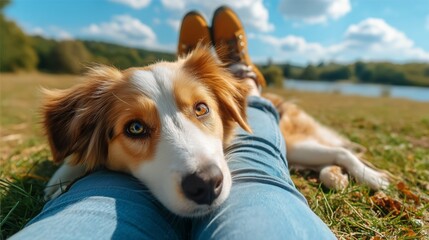 Lustige Darstellung eines Hundes mit nur Beinen im Fokus