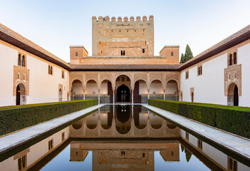 Fototapeta premium Court of Myrtles in Nasrid palace of Alhambra, Granada, Spain