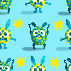 Cartoon doodle animals seamless monsters pattern for kids clothes print and wrapping paper and fabrics